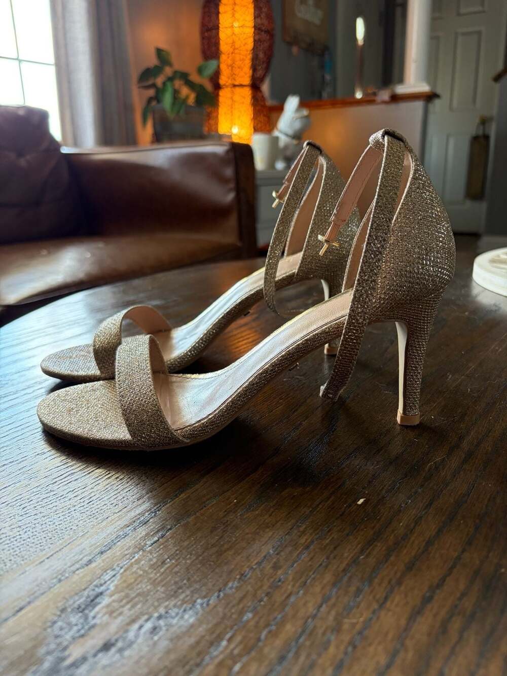 SheIn Gold Glitter Ankle Strap Stiletto Heels